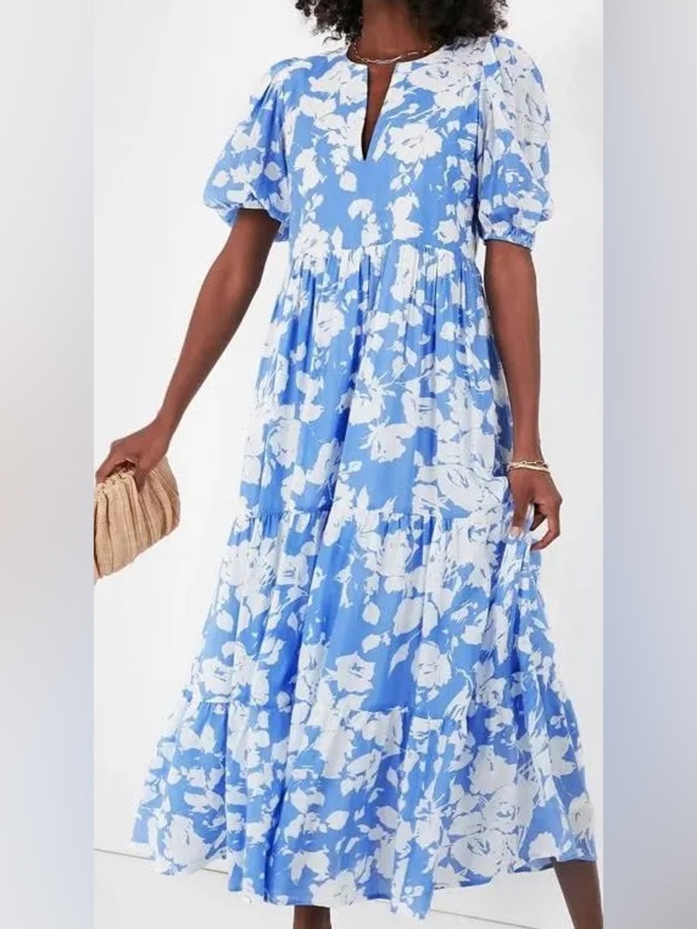 HYACINTH HOUSE Blue and White Floral Cisco Maxi Dress Size M